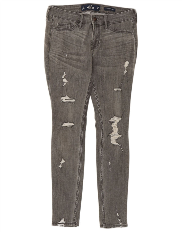 Hollister Kvinders Distressed Skinny Jeans W26 L28 Grå Bomuld