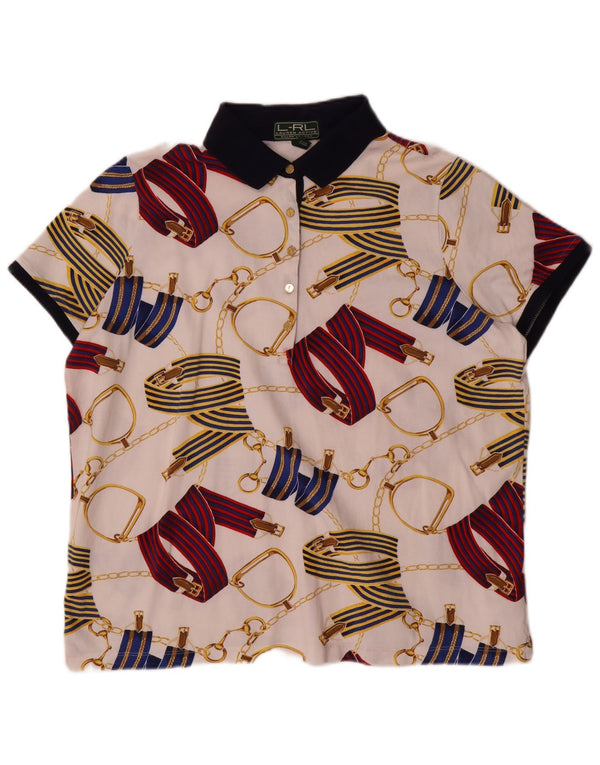 Ralph Lauren Dame Riding Abstrakt mønster Polo shirt 2XL Hvid Bomuld