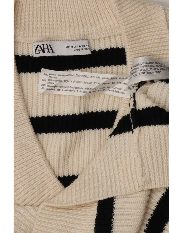 Zara Dame Vest Tank Top UK 14 Medium Off White Stribet polyester