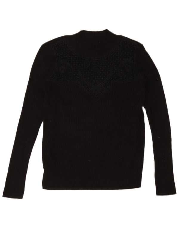 Lipsy Womens Turtle Neck Jumper Sweater UK 14 Large Black Floral Viscose