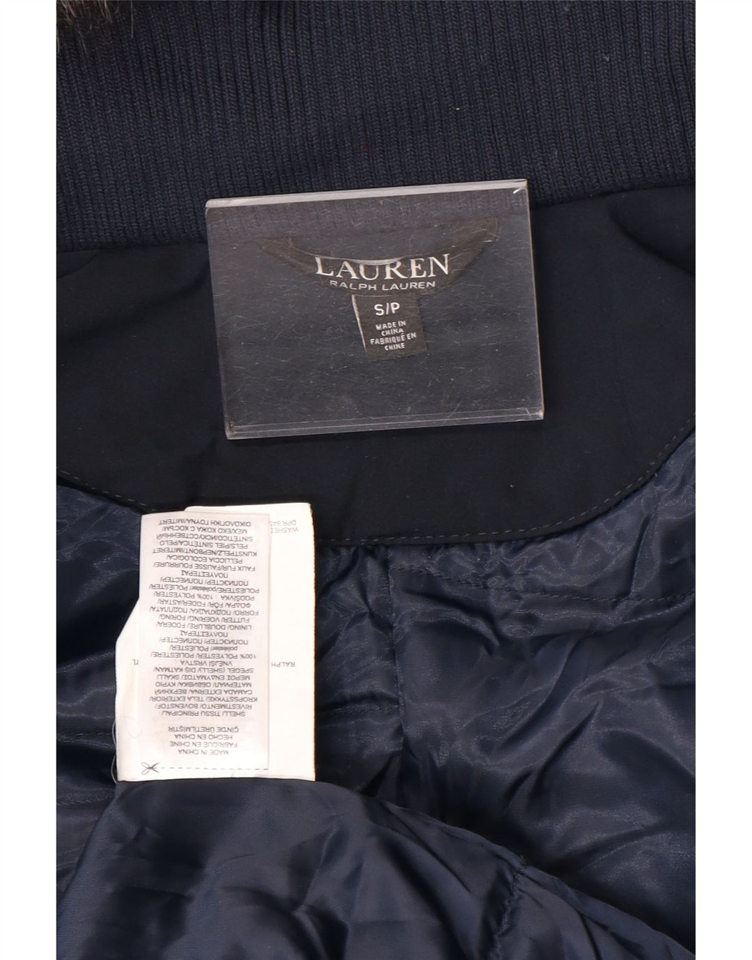Ralph Lauren Dame Hooded Parka Jacket UK 10 Small Navy Blue Polyester
