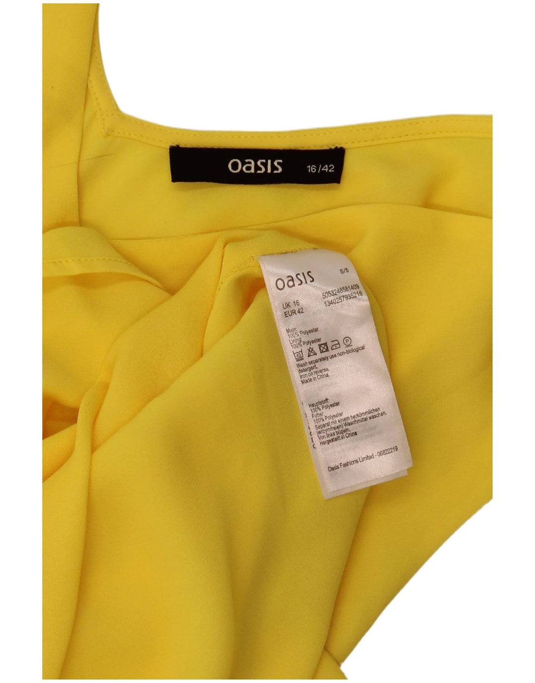 Oasis Dame ærmeløs bluse Top UK 16 Stor Gul Polyester