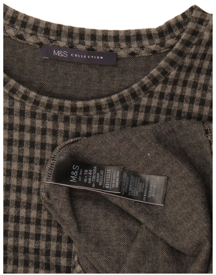 Marks & Spencer Dame 3/4-ærmet Shift Dress UK 16 Large Grey Gingham