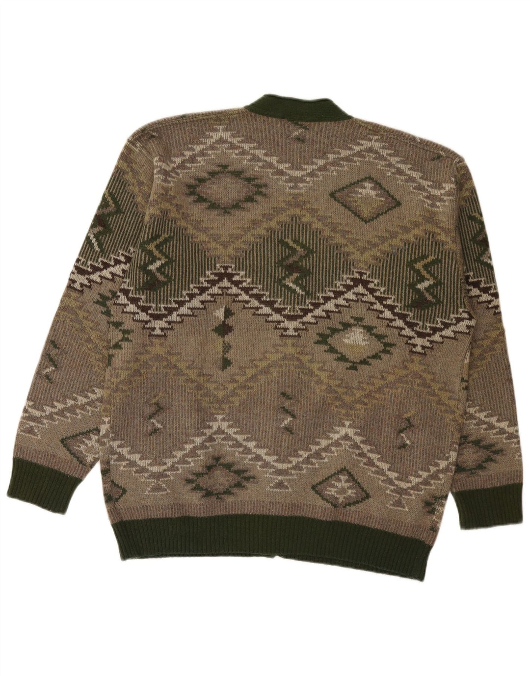 Vintage herre cardigan sweater Stor grøn geometrisk uld