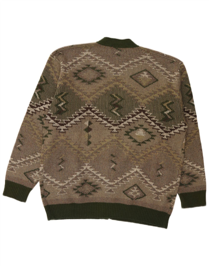 Vintage herre cardigan sweater Stor grøn geometrisk uld