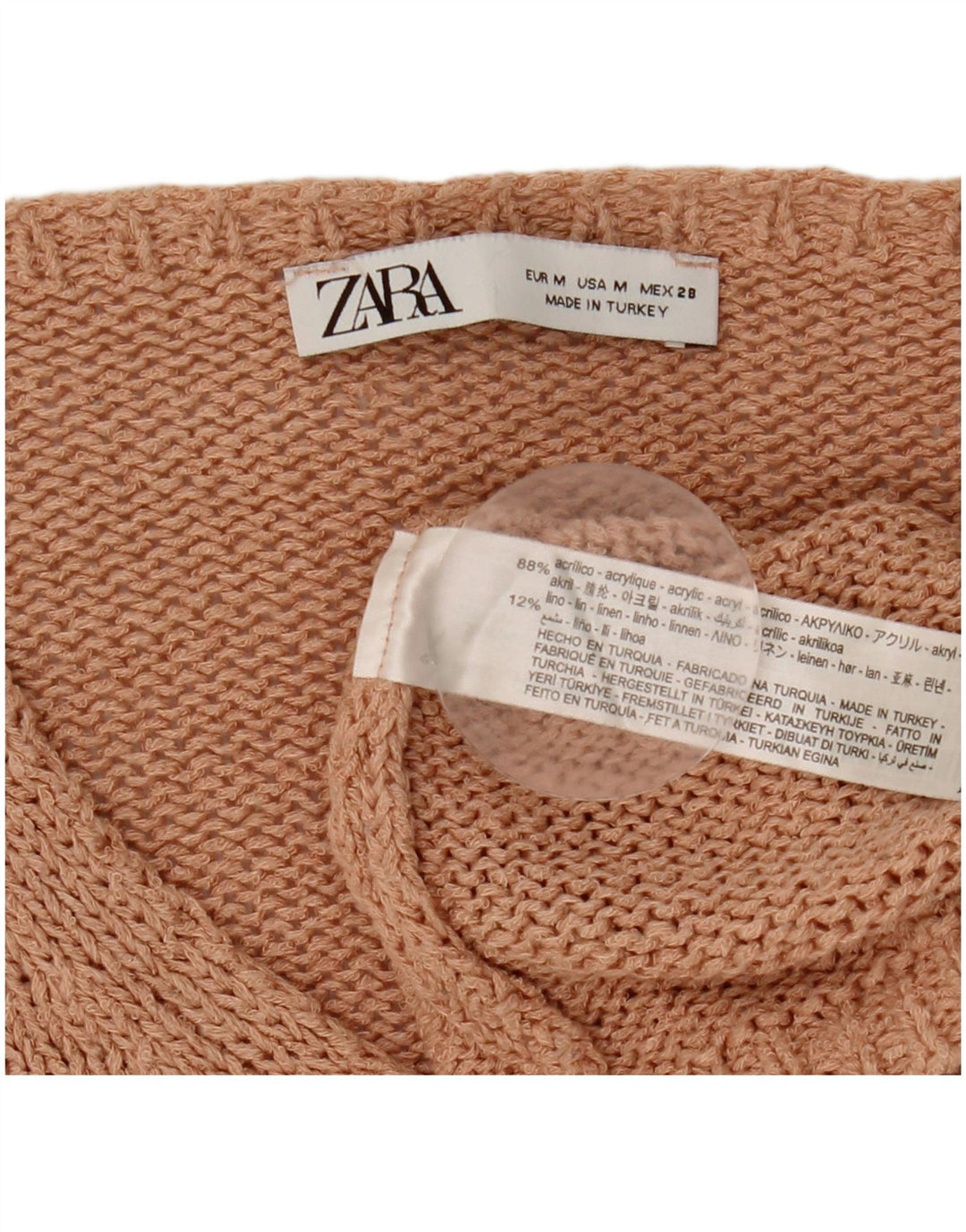 Zara Womens Crop Oversized V-hals sweater UK 14 Medium Brown Akryl