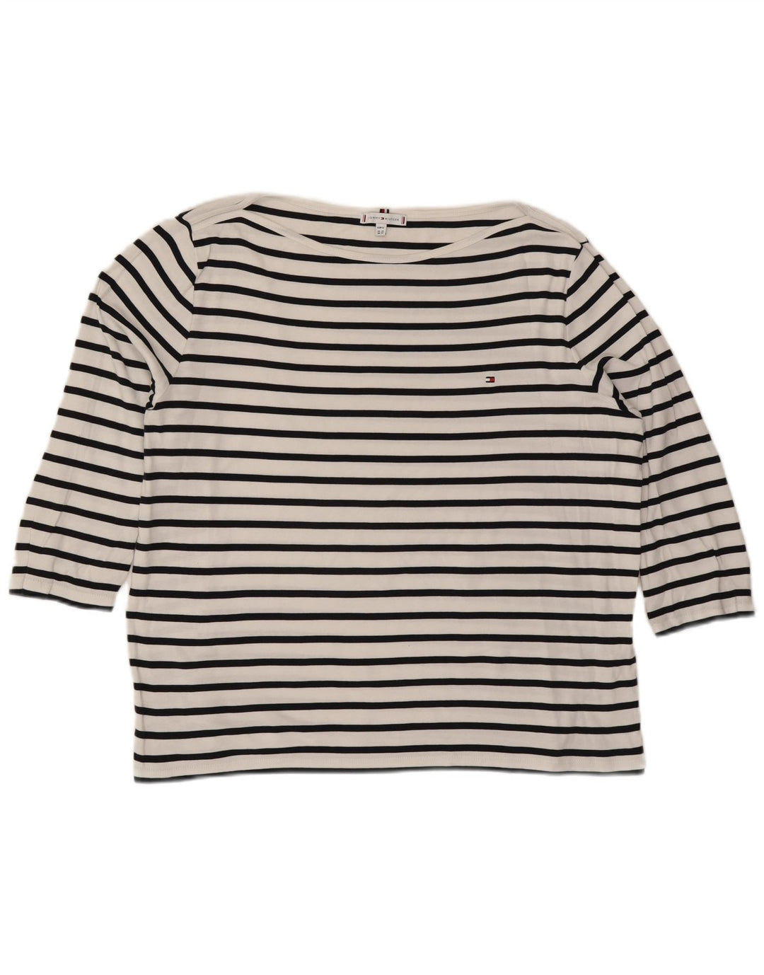 TOMMY HILFIGER dametop 3/4 ærmer UK 24 4XL hvidstribet bomuld