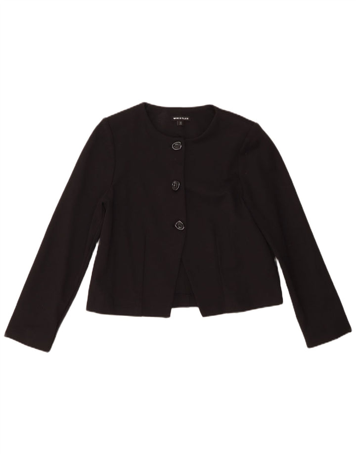 Whistles Dame Crop 3 Button Blazer Jacket UK 10 Small Black Viscose