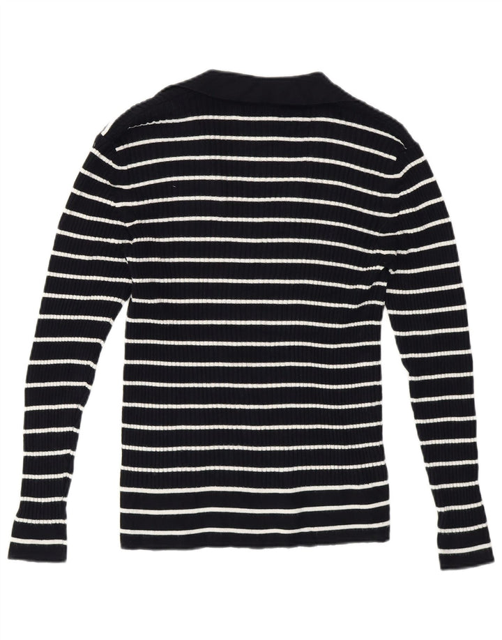 Marks & Spencer Dame Polo Neck Jumper Sweater UK 14 Mellem blå stribet