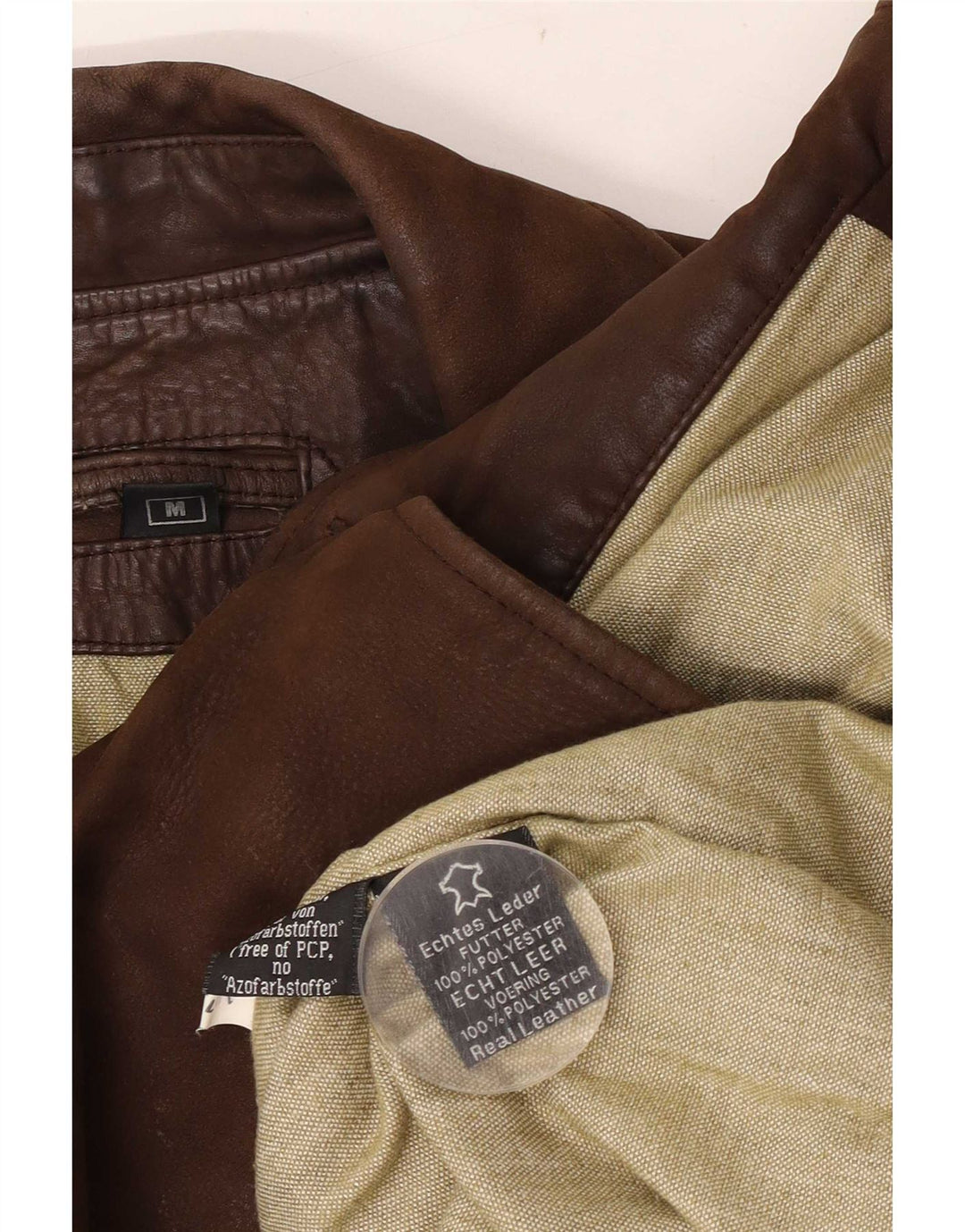 Vintage Herre Loose Fit 3-knaps læderblazerjakke UK 38 Medium Brown