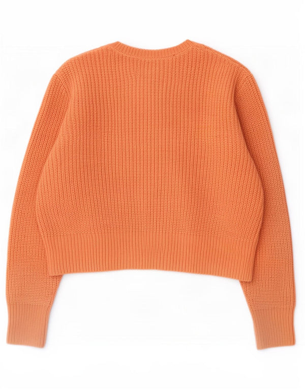 Zara Womens Crop Oversized Crew Neck Jumper Sweater UK 6 XS Orange Akryl