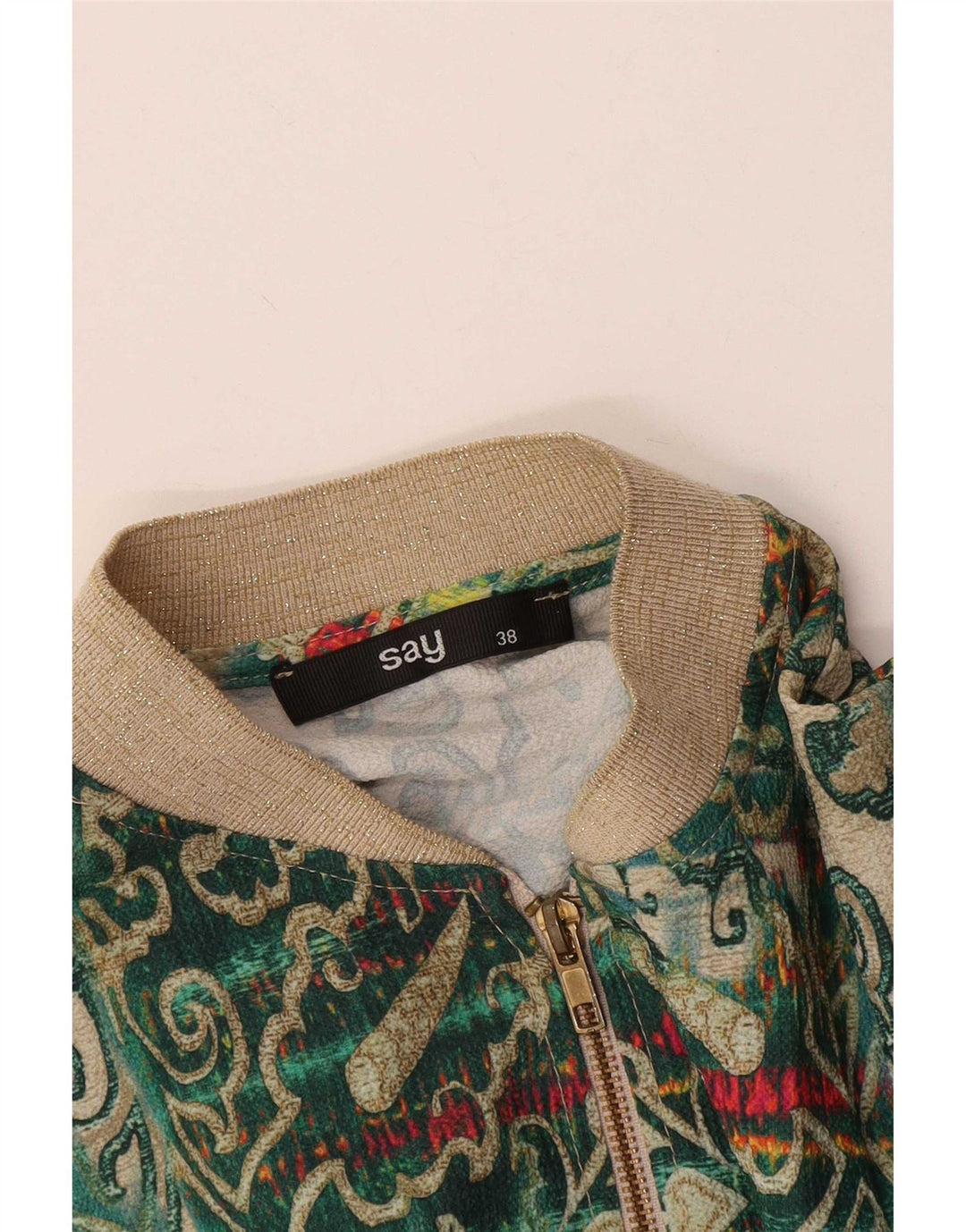 Vintage bomberjakke til kvinder EU 38 Medium Green Paisley