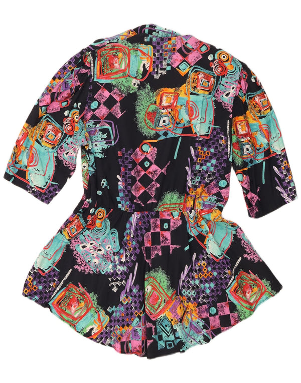 Vintage dame 3/4 ærmet tunikakjole EU 44 XL Sort geometrisk viskose