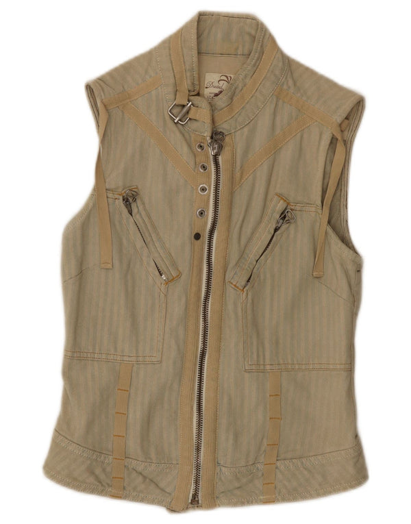 Diesel Dame Gilet UK 6 XS Beige Stribet Bomuld