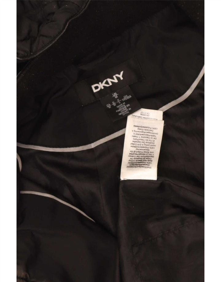 Dkny Dame Hætte Quiltet Jakke UK 14 Medium Navy Blue Polyester