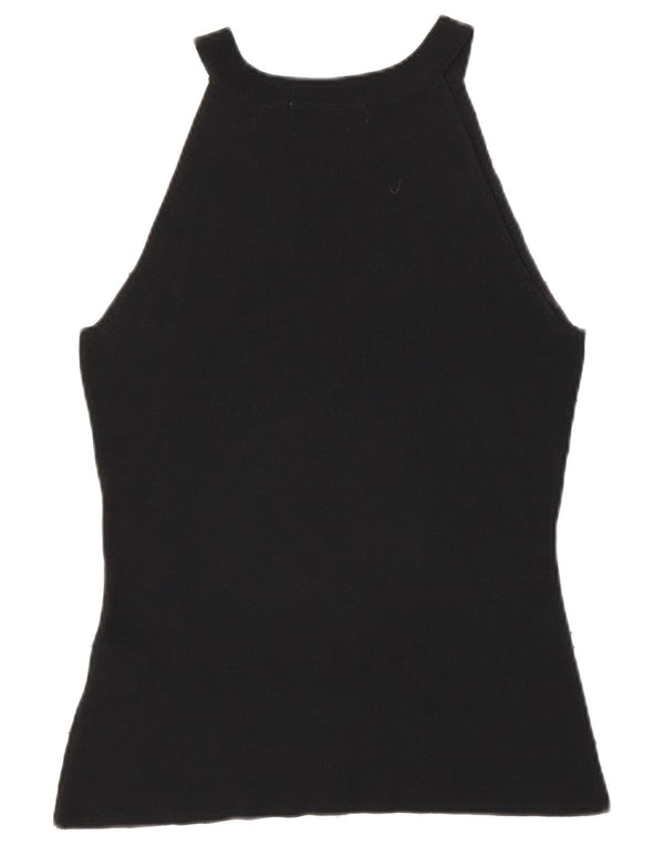 Zara Dame ærmeløs bluse Top UK 14 Large Black Rayon