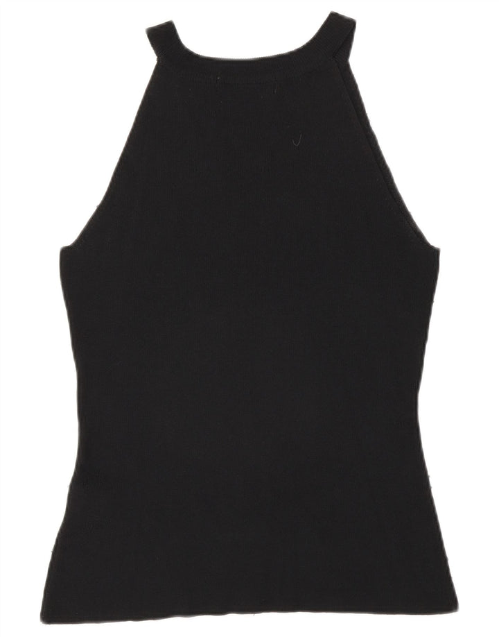 Zara Dame ærmeløs bluse Top UK 14 Large Black Rayon
