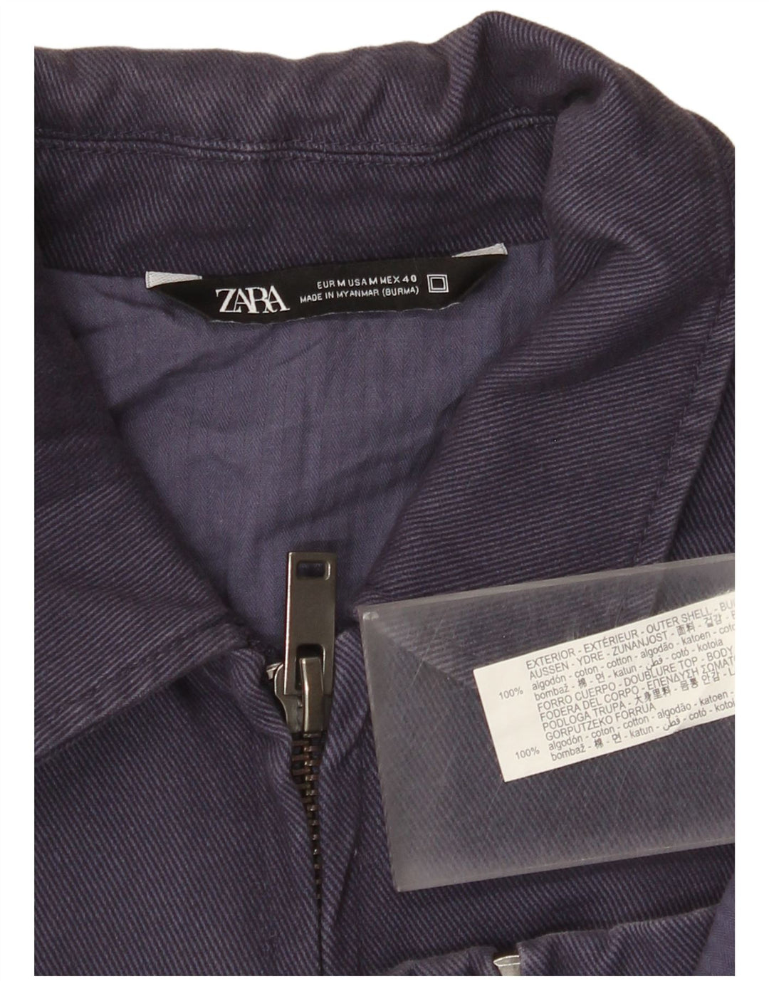 Zara Herre Bomber Jacket UK 38 Medium Navy Blue Bomuld