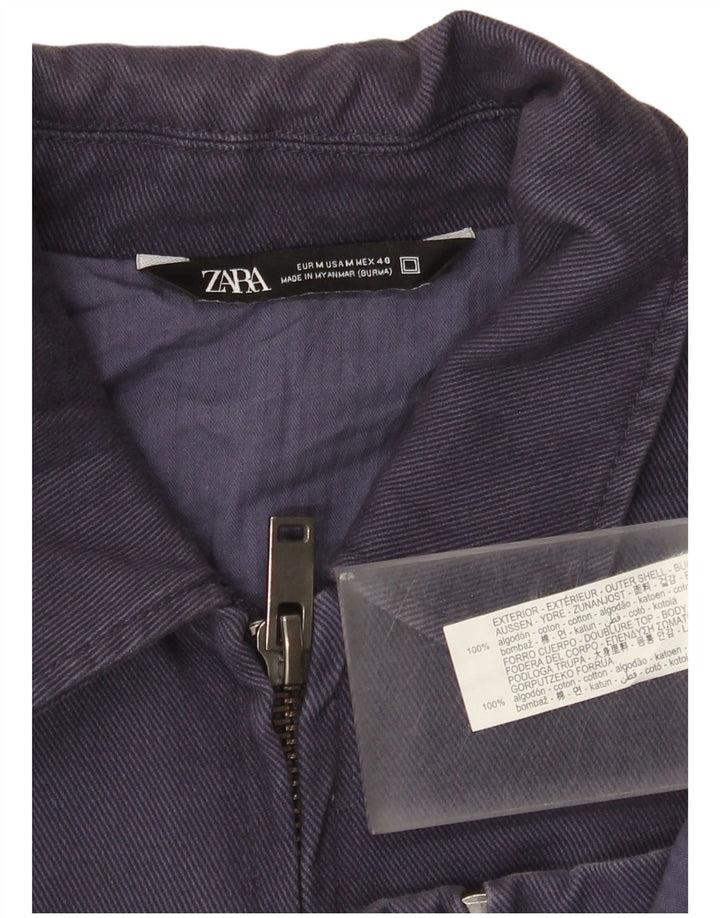Zara Herre Bomber Jacket UK 38 Medium Navy Blue Bomuld