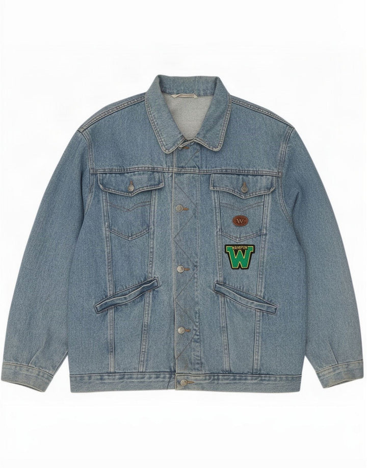 Wampum Herre Graphic Denim Jacket UK 40 Large Blue