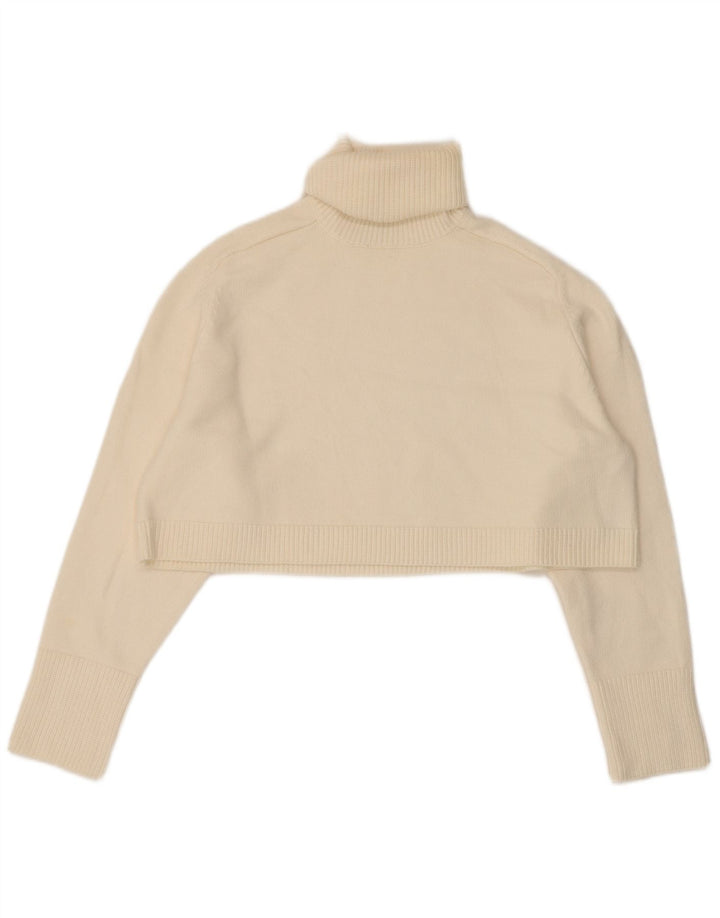 Zara Dame Crop Roll Neck Jumper Sweater UK 14 Medium Off White Viscose