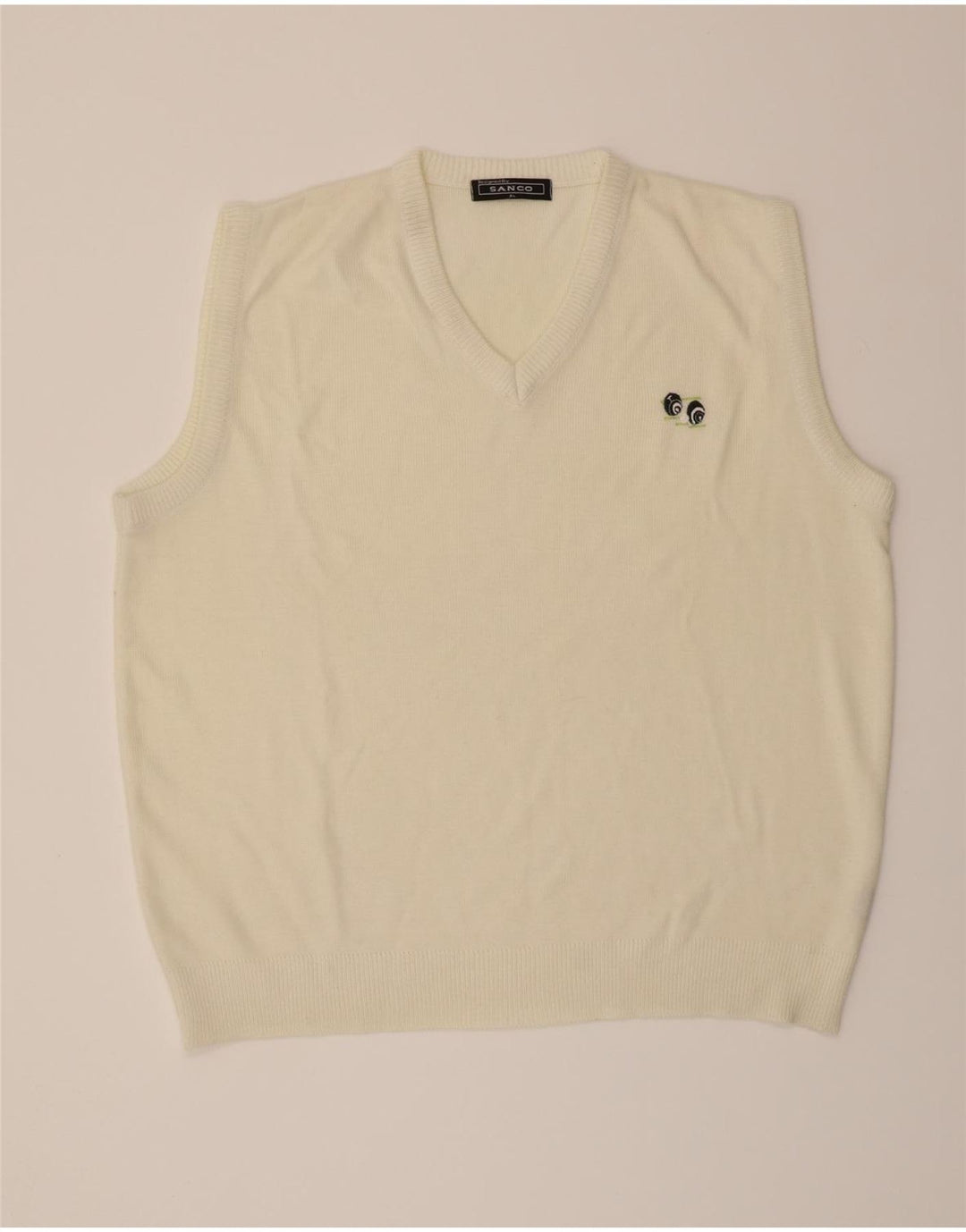 VINTAGE Mens Vest Tank Top XL Off White Acrylic Vintage Vintage and Second-Hand Vintage from Messina Hembry 