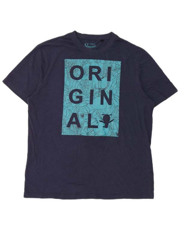 Penguin Herre grafisk T-shirt top 2XL marineblå bomuld