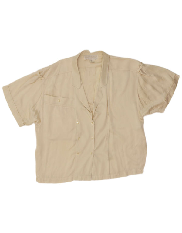 Claude Montana Womens Short Sleeve Shirt Blouse US 6 Medium Off White