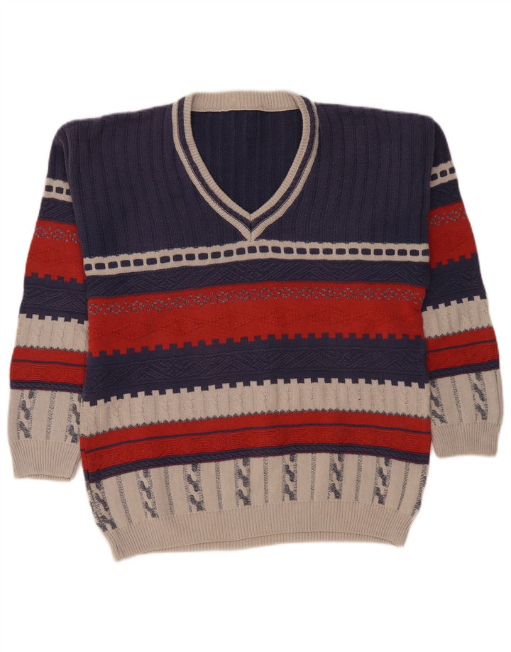 Vintage herre V-hals sweater lille marineblå farveblok