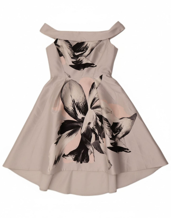 COAST Womens Off Shoulder Dress UK 12 Medium  Grey Floral Polyester