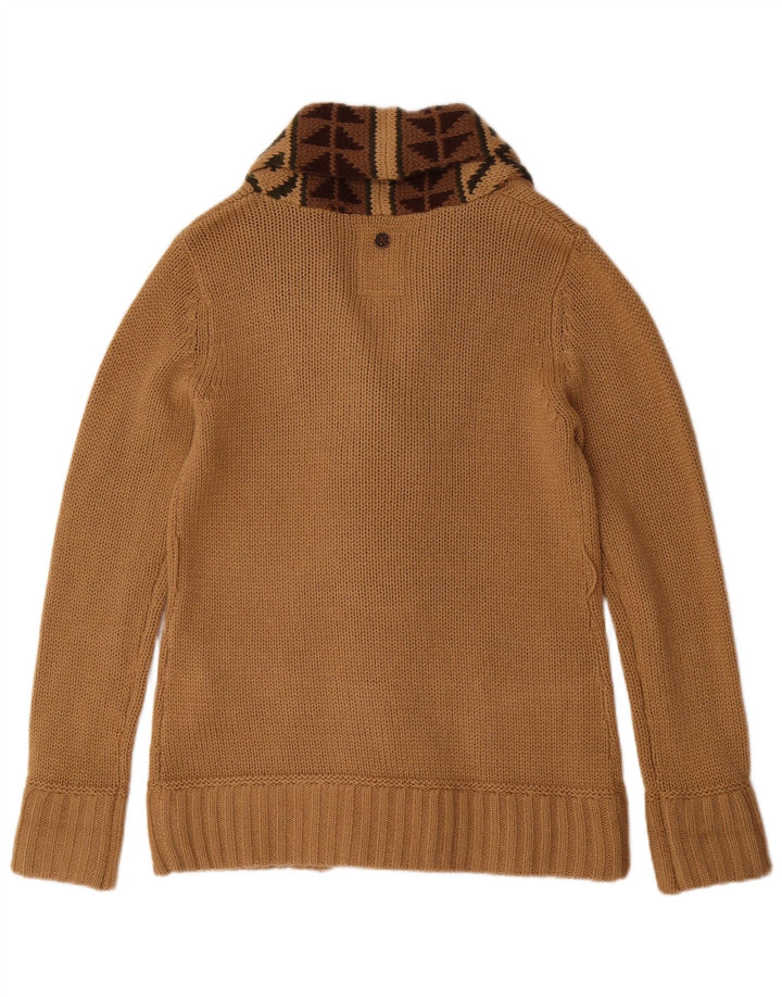 KHUJO Dame Cardigan Sweater UK 16 Stor Beige Geometrisk Akryl