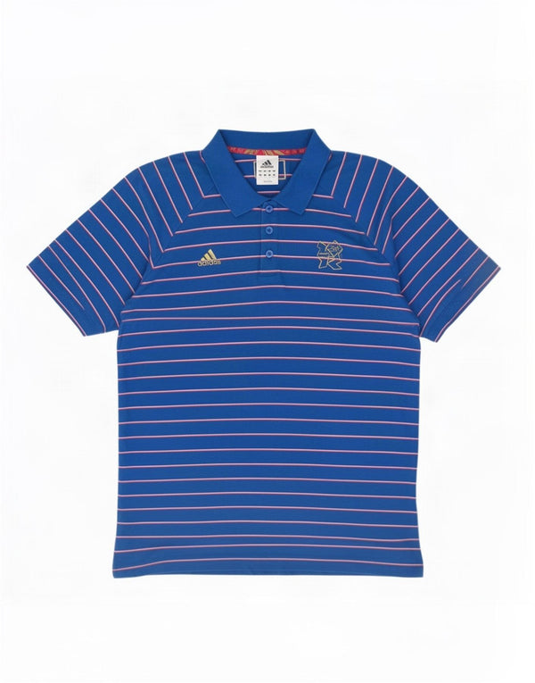 Adidas herre poloshirt XL blå stribet bomuld