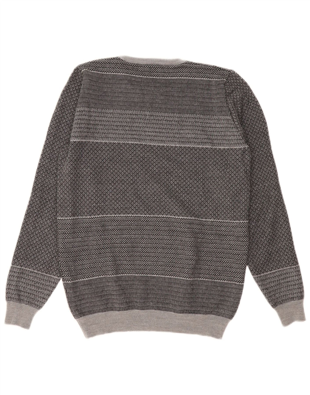 Vintage herre rund hals sweater lille grå stribet jomfruuld