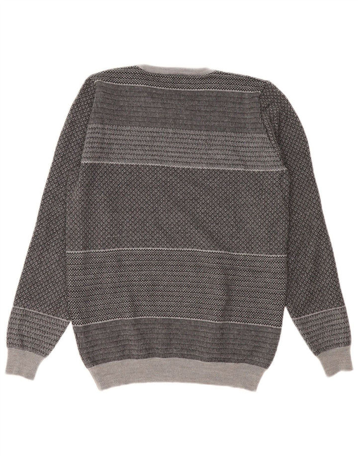 Vintage herre rund hals sweater lille grå stribet jomfruuld