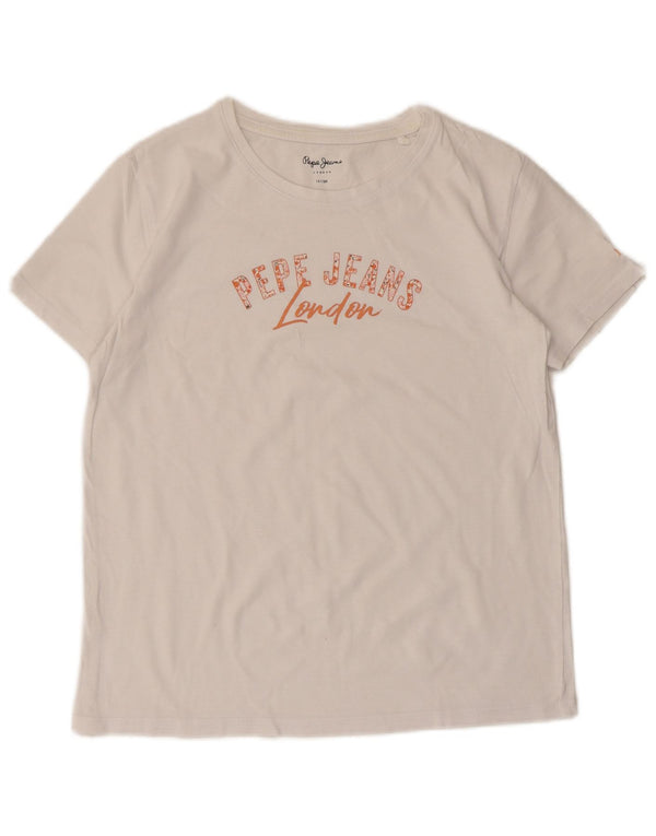 PEPE Jeans Piger Grafisk T-Shirt Top 13-14 År Hvid