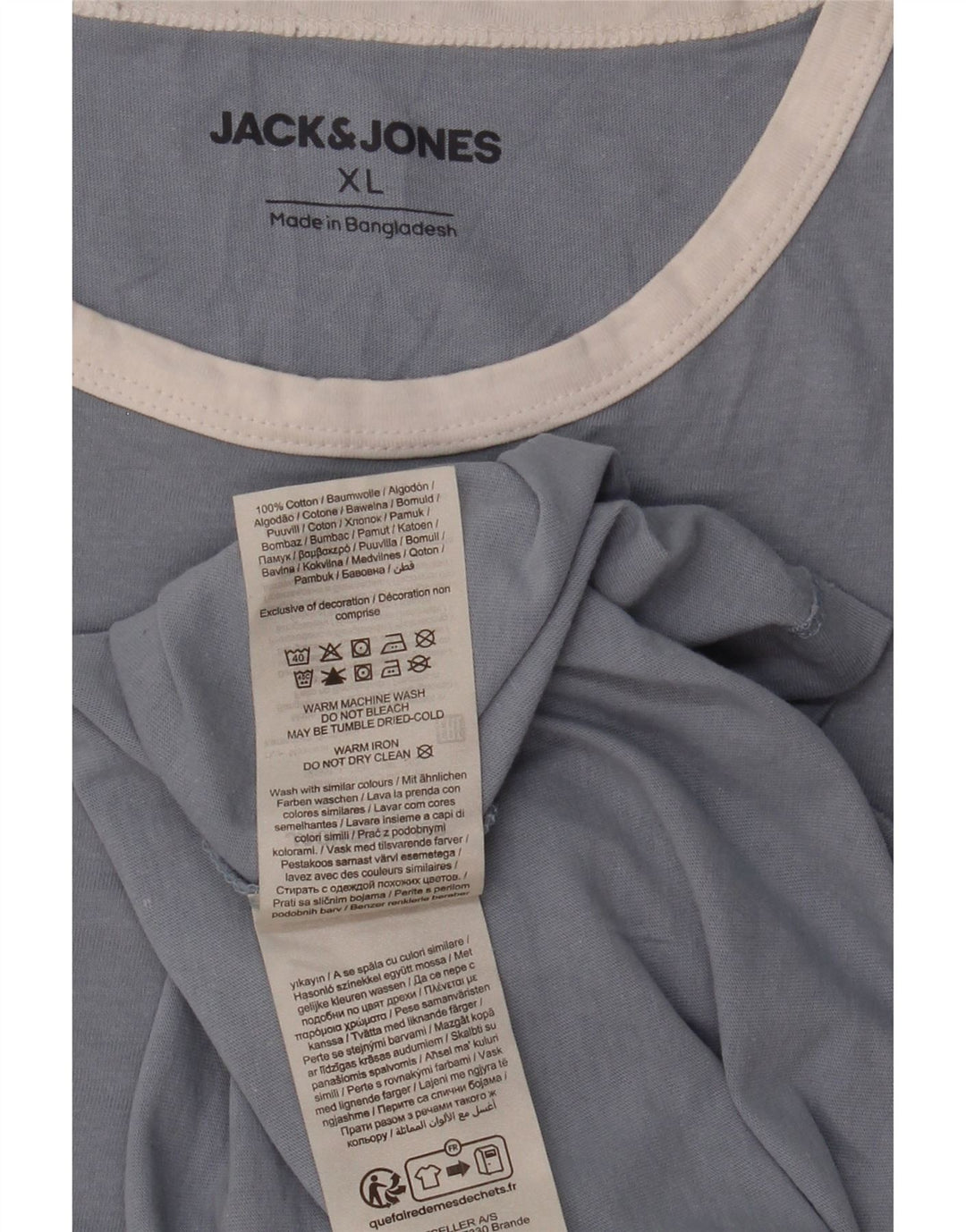 JACK & JONES Herre T-Shirt Top XL Blå Bomuld
