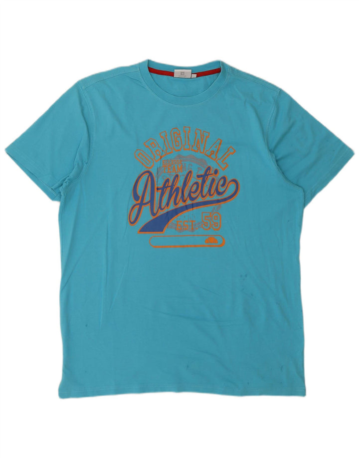Ellesse Herre Grafisk T-Shirt Top XL Blå Bomuld