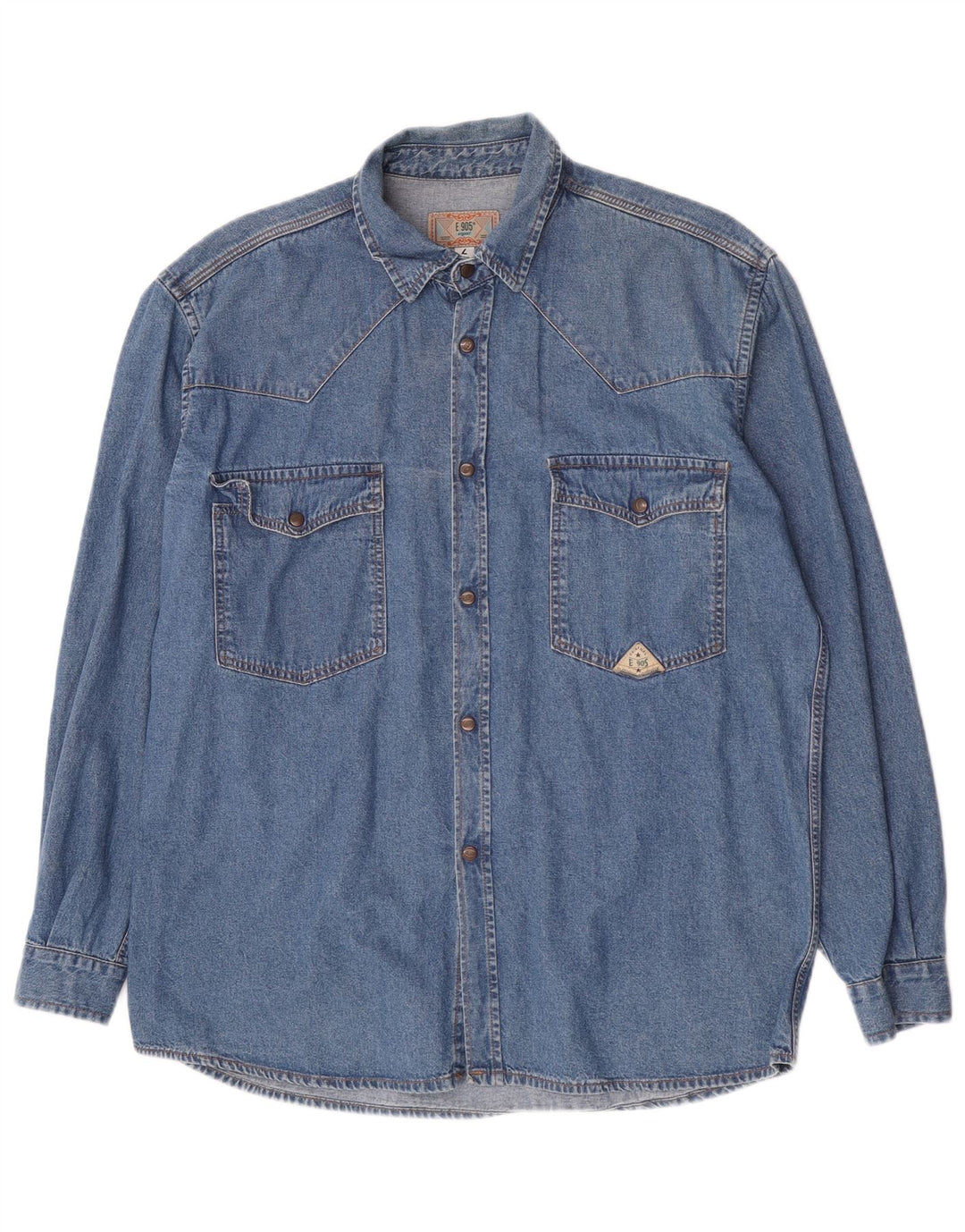 Vintage denimskjorte til mænd, stor blå