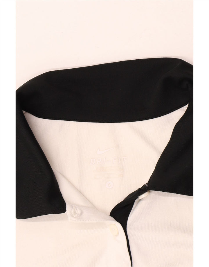 Nike Dame Dri Fit Polo Shirt UK 10 Small White Colourblock