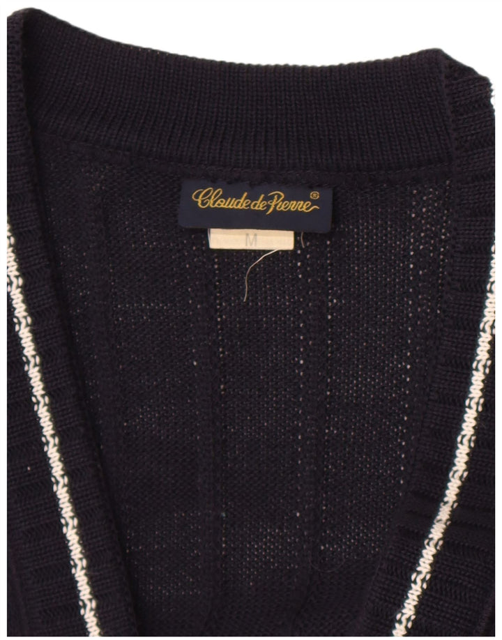 Claude De Pierre Dame Cardigan Sweater UK 14 Medium Navy Blue Geometric