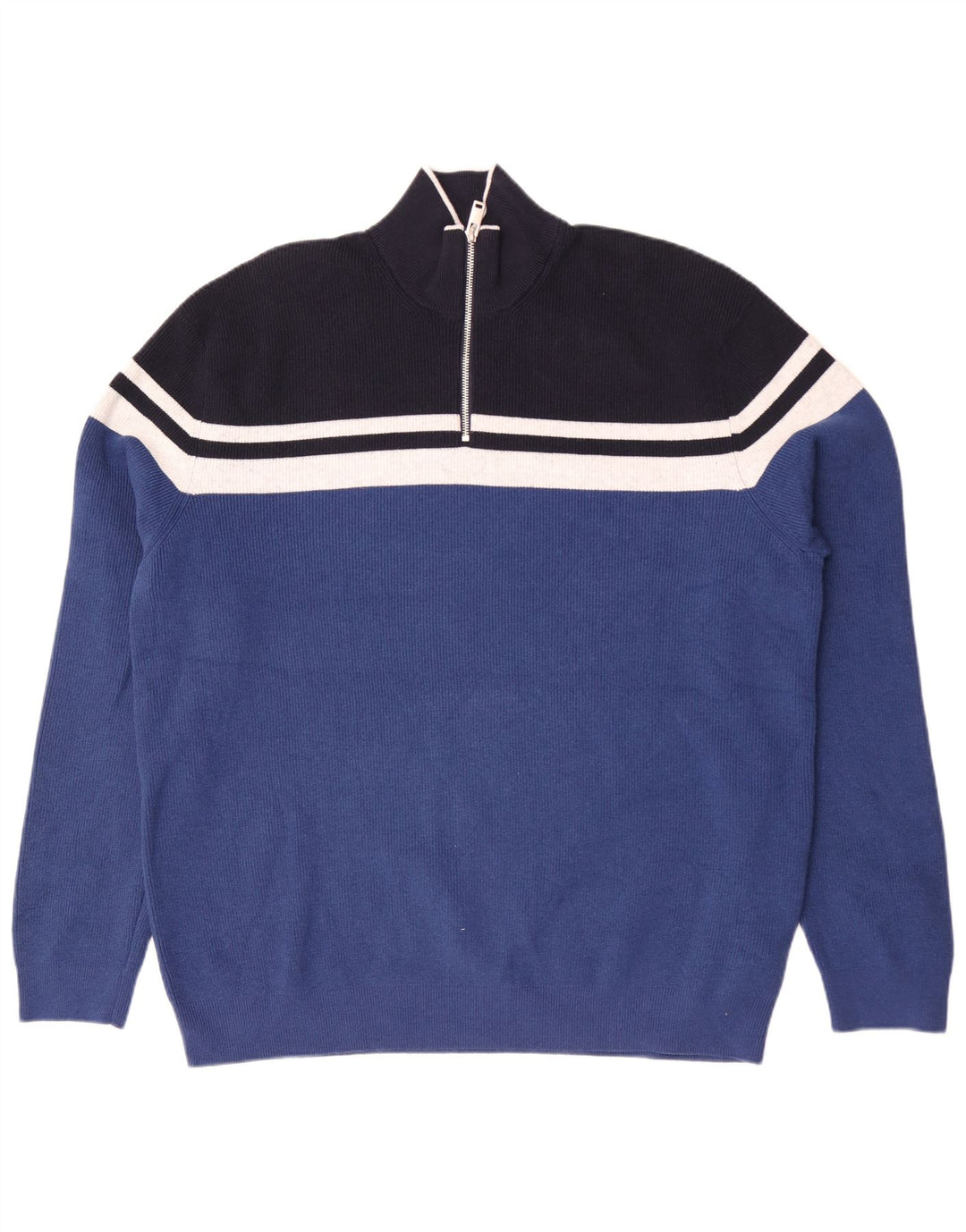 Marks & Spencer Herre Zip Neck Jumper Sweater 2XL Blå Stribet Polyester