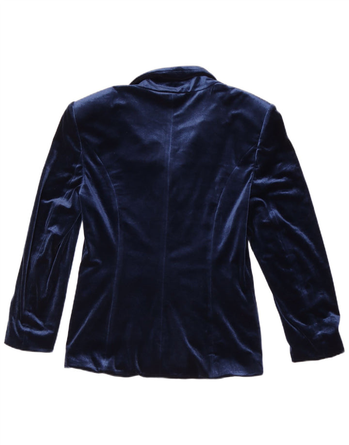 Vintage Dame 5-knaps Velour Blazer Jakke UK 12 Medium Navy Blue