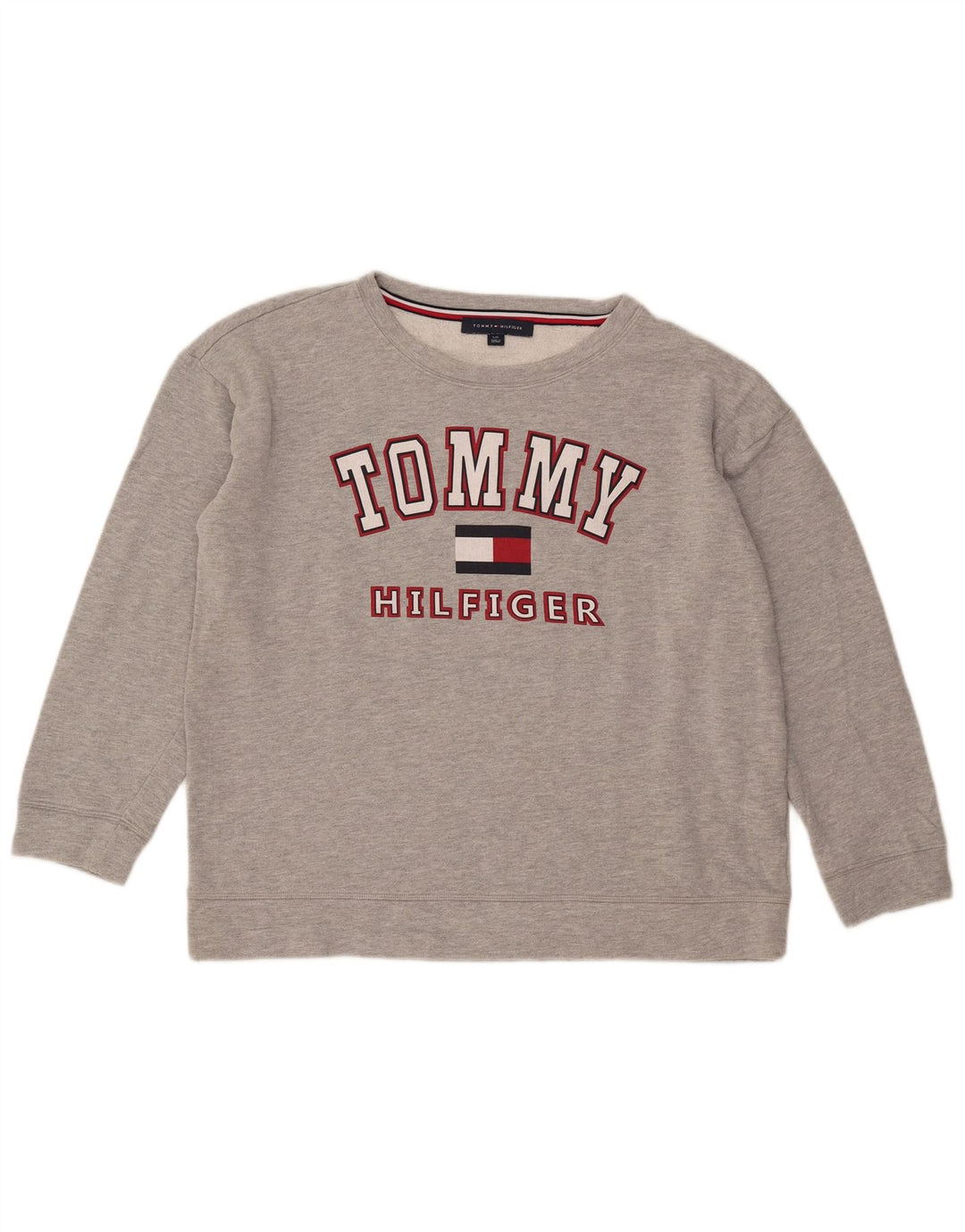 Tommy Hilfiger Dame Grafisk Oversized Sweatshirt Jumper UK 16 Stor Grå