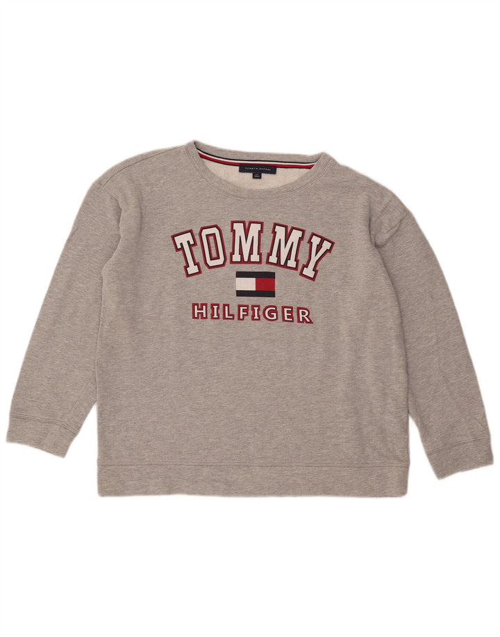 Tommy Hilfiger Dame Grafisk Oversized Sweatshirt Jumper UK 16 Stor Grå
