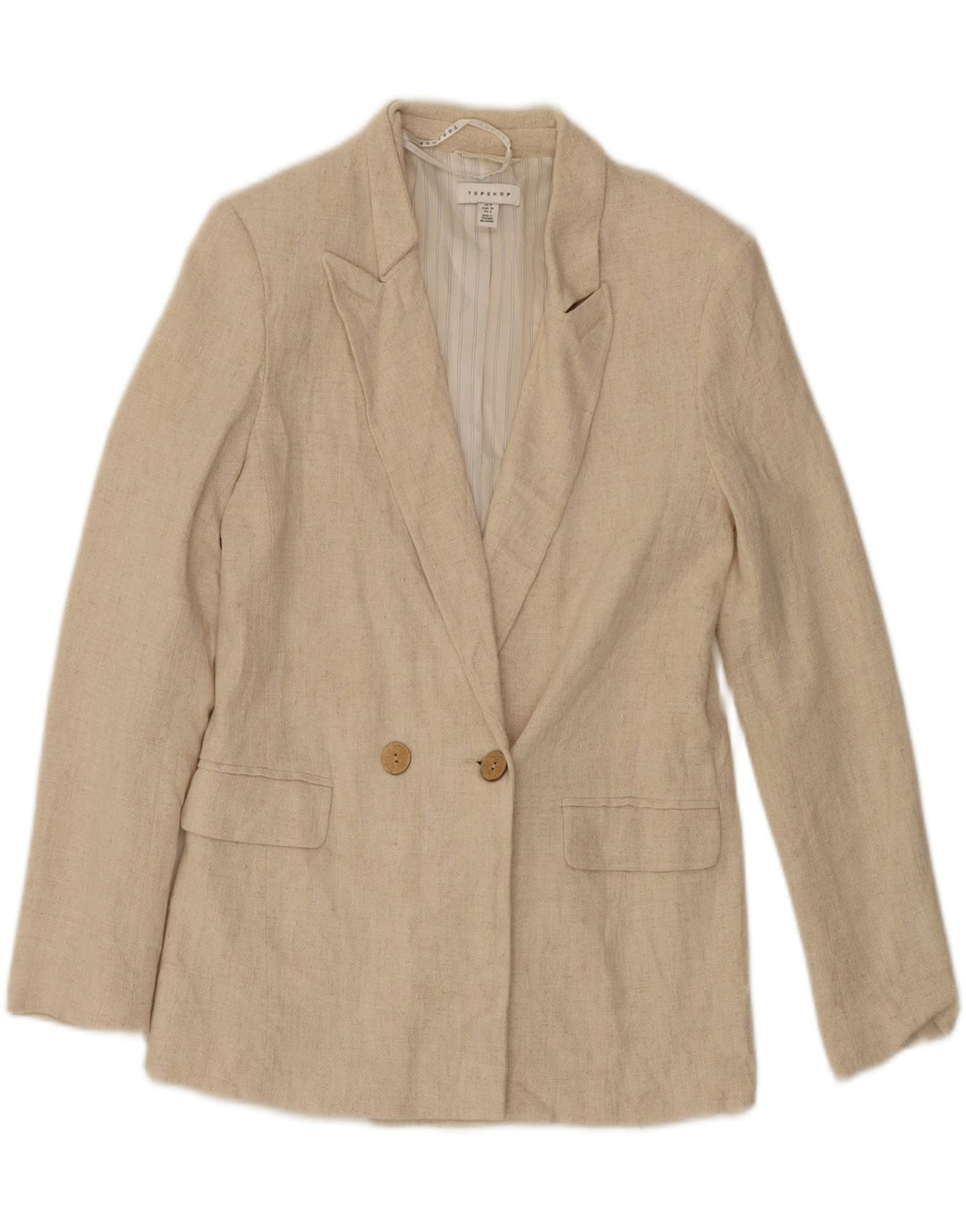 TOPSHOP Womens Double Breasted Blazer Jacket UK 8 Small Beige Viscose Vintage Topshop and Second-Hand Topshop from Messina Hembry 
