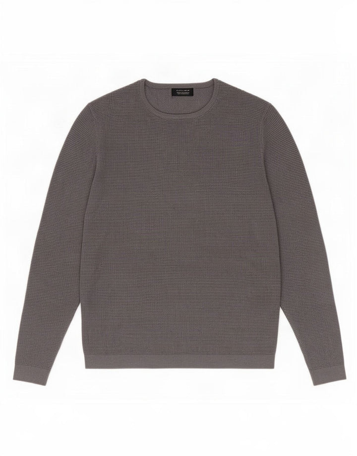 Zara Herre sweater med rund hals, mellemgrå bomuld