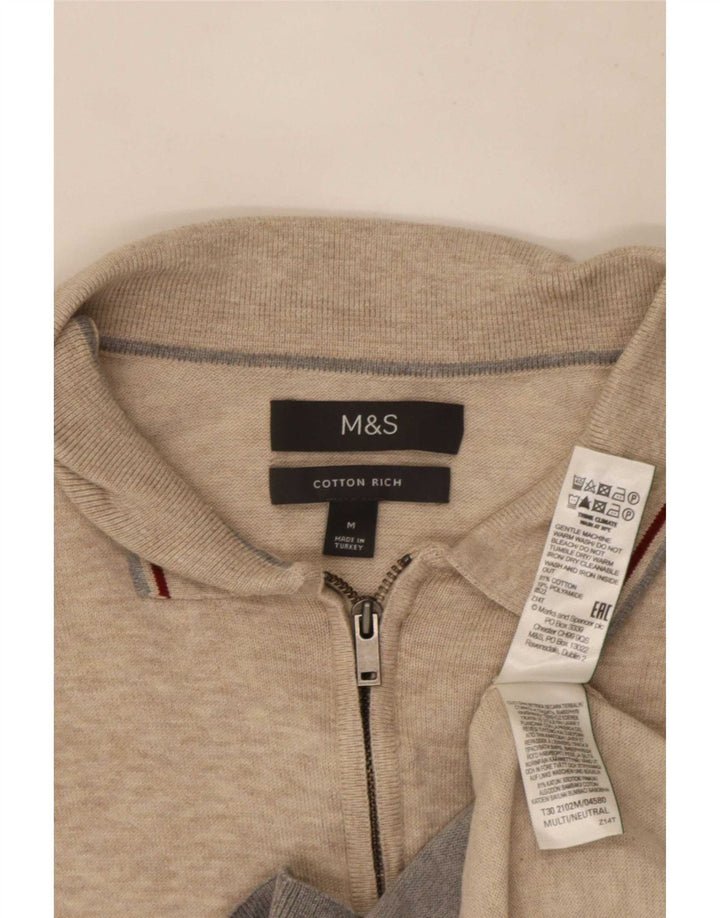 Marks & Spencer Herre Polo Neck Jumper Sweater Medium Beige Colourblock