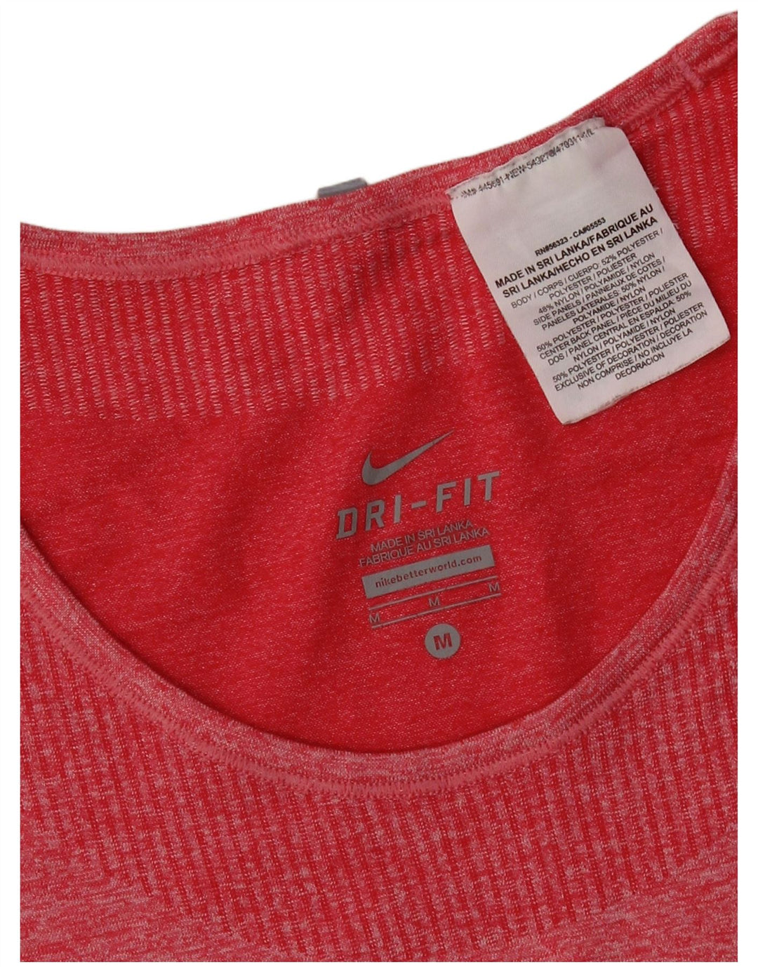 Nike Dame Dri Fit T-Shirt Top UK 12 Medium Rød Flecked Polyester