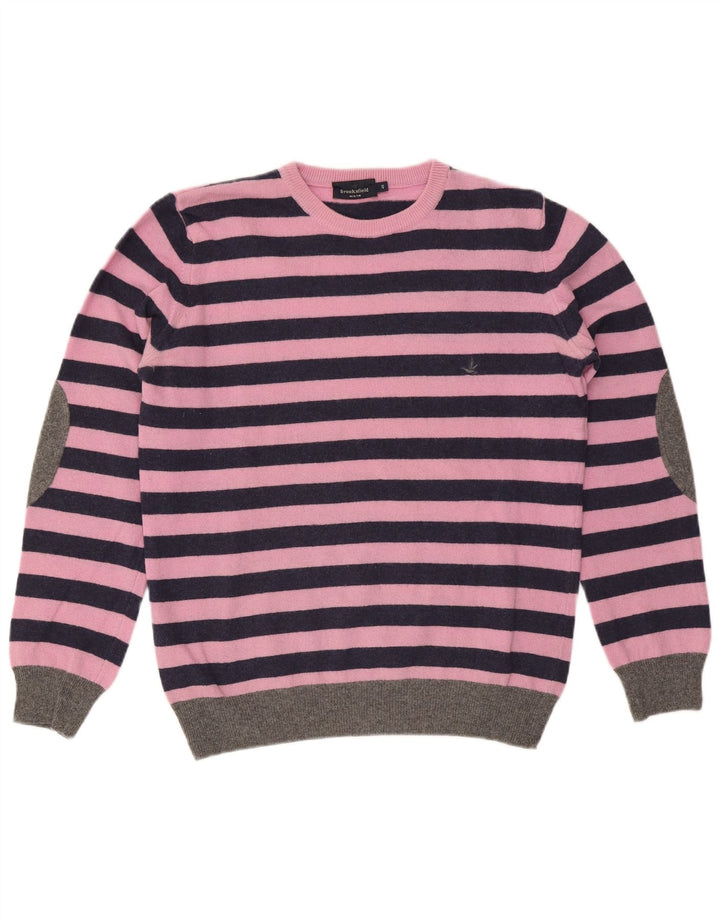 Brooksfield herre rund hals sweater IT 46 lille pink stribet uld