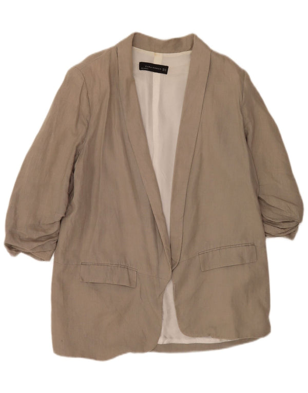 Zara Dame 3/4 ærmet åben blazerjakke UK 22 2XL Grå viskose